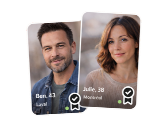 Verified profiles of a man and a woman on a secure dating site